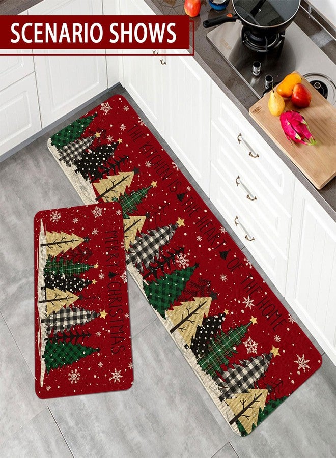 Roszwtit Christmas Tree Kitchen Rugs and Mats Set of 2, Merry Christmas Kitchen Mat, Winter Holiday Xmas Washable Non-Slip Floor Mats for Christmas Kitchen Decor - 17x29 and 17x47 Inch - Image 4